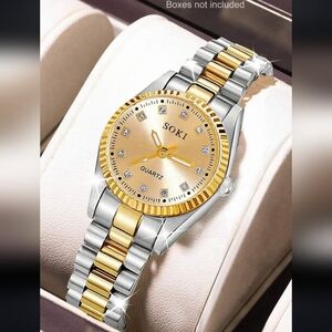 Two-Tone Gold & Silver Plated Zinc Alloy Quartz Rhinestone Watch